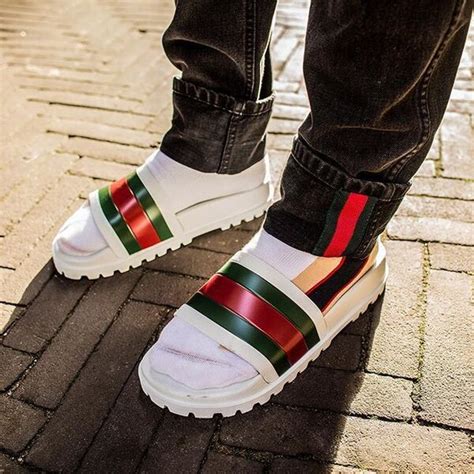 gucci sliders mens white|gucci platform slides men.